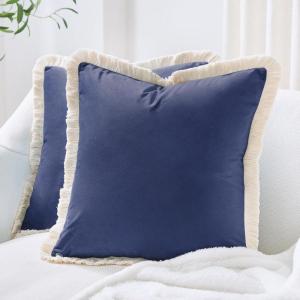 imageMONDAY MOOSE Decorative Throw Pillow Covers Cushion Cases Set of 2 Soft Velvet Modern Fringe Tassel Designs Mix and Match for Home Decor Pillow Inserts Not Included Orange 16x16 inchMidnight Blue