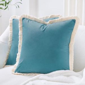 imageMONDAY MOOSE Decorative Throw Pillow Covers Cushion Cases Set of 2 Soft Velvet Modern Fringe Tassel Designs Mix and Match for Home Decor Pillow Inserts Not Included Orange 16x16 inchTeal Blue