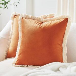 imageMONDAY MOOSE Decorative Throw Pillow Covers Cushion Cases Set of 2 Soft Velvet Modern Fringe Tassel Designs Mix and Match for Home Decor Pillow Inserts Not Included Orange 16x16 inchOrange