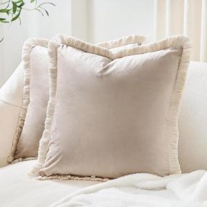 imageMONDAY MOOSE Decorative Throw Pillow Covers Cushion Cases Set of 2 Soft Velvet Modern Fringe Tassel Designs Mix and Match for Home Decor Pillow Inserts Not Included Orange 16x16 inchBeige