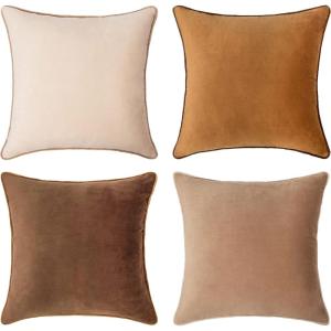 imageMONDAY MOOSE Decorative Throw Pillow Covers Cushion Cases Set of 4 Soft Velvet Modern DoubleSided Designs Mix and Match for Home Decor Pillow Inserts Not Included 16x16 inch OrangeGreenBrownBeige