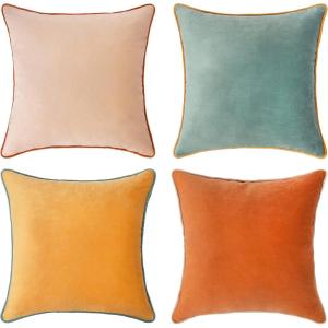 imageMONDAY MOOSE Decorative Throw Pillow Covers Cushion Cases Set of 4 Soft Velvet Modern DoubleSided Designs Mix and Match for Home Decor Pillow Inserts Not Included 16x16 inch OrangeGreenOrangeTeal