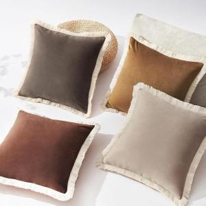 imageMONDAY MOOSE Decorative Throw Pillow Covers Set of 4 Soft Velvet Modern Fringe Tassel Designs Mix and Match for Home Decor Pillow Inserts Not Included 18x18 inch BeigeDusty PinkBrownCaramel