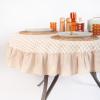 imageMONDAY MOOSE Gingham Checkered Farmhouse Rustic Ruffle Style Decoration Round Natural Stonewashed Cotton Tablecloth for Kitchen Dining Room Restaurant 60quot Round BeigeBeige