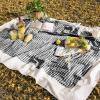 imageMONDAY MOOSE Gingham Checkered Farmhouse Rustic Ruffle Style Decoration Round Natural Stonewashed Cotton Tablecloth for Kitchen Dining Room Restaurant 60quot Round BeigeBlackWhite