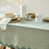 imageMONDAY MOOSE Gingham Checkered Farmhouse Rustic Ruffle Style Decoration Round Natural Stonewashed Cotton Tablecloth for Kitchen Dining Room Restaurant 60quot Round BeigeScalloped Sage