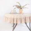 imageMONDAY MOOSE Gingham Checkered Farmhouse Rustic Ruffle Style Decoration Round Natural Stonewashed Cotton Tablecloth for Kitchen Dining Room Restaurant 60quot Round BeigeBeige