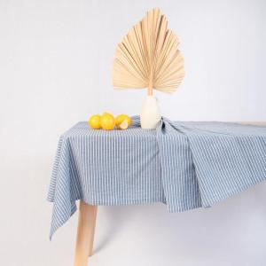imageMONDAY MOOSE Gingham Checkered Farmhouse Rustic Ruffle Style Decoration Round Natural Stonewashed Cotton Tablecloth for Kitchen Dining Room Restaurant 60quot Round BeigeBlueWhite Stripes
