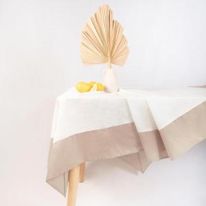 imageMONDAY MOOSE Gingham Checkered Farmhouse Rustic Ruffle Style Decoration Round Natural Stonewashed Cotton Tablecloth for Kitchen Dining Room Restaurant 60quot Round BeigeWhiteBeige