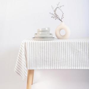imageMONDAY MOOSE Gingham Checkered Farmhouse Rustic Ruffle Style Decoration Round Natural Stonewashed Cotton Tablecloth for Kitchen Dining Room Restaurant 60quot Round BeigeWhiteBlack Stripes