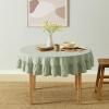 imageMONDAY MOOSE Gingham Checkered Farmhouse Rustic Ruffle Style Decoration Round Natural Stonewashed Cotton Tablecloth for Kitchen Dining Room Restaurant 60quot Round BeigeSage Green