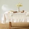 imageMONDAY MOOSE Gingham Checkered Farmhouse Rustic Ruffle Style Decoration Round Natural Stonewashed Cotton Tablecloth for Kitchen Dining Room Restaurant 60quot Round BeigeWhite