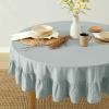imageMONDAY MOOSE Gingham Checkered Farmhouse Rustic Ruffle Style Decoration Round Natural Stonewashed Cotton Tablecloth for Kitchen Dining Room Restaurant 60quot Round BeigeSlate Blue