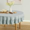 imageMONDAY MOOSE Gingham Checkered Farmhouse Rustic Ruffle Style Decoration Round Natural Stonewashed Cotton Tablecloth for Kitchen Dining Room Restaurant 60quot Round BeigeSlate Blue