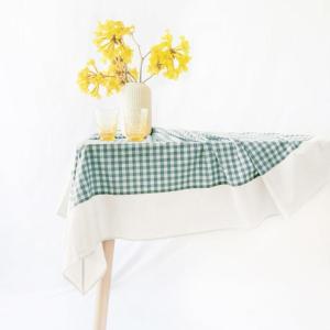 imageMONDAY MOOSE Gingham Checkered Farmhouse Rustic Ruffle Style Decoration Round Natural Stonewashed Cotton Tablecloth for Kitchen Dining Room Restaurant 60quot Round BeigeGreenWhite