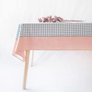 imageMONDAY MOOSE Gingham Checkered Farmhouse Rustic Ruffle Style Decoration Round Natural Stonewashed Cotton Tablecloth for Kitchen Dining Room Restaurant 60quot Round BeigeBlueClay