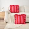 imageMONDAY MOOSE Decorative Throw Pillow Covers Set of 2 WaterResistant Striped Design with Ruffle Edge for OutdoorIndoor Use Pillow Inserts Not Included WhiteBlue 18x18 inchHot PinkRed