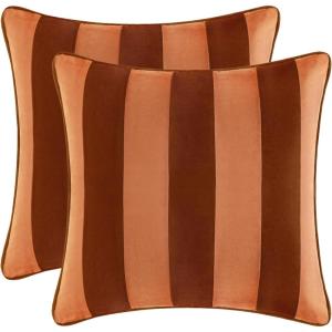 imageMONDAY MOOSE Decorative Throw Pillow Covers Cushion Cases Set of 2 Soft Velvet Striped Piping Edge Designs Pillow Inserts Not Included BlueLight Blue 18x18 inchRustCoral