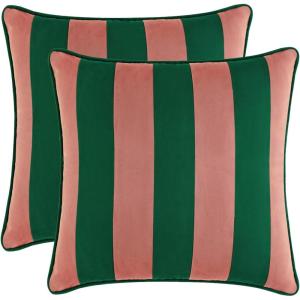 imageMONDAY MOOSE Decorative Throw Pillow Covers Cushion Cases Set of 2 Soft Velvet Striped Piping Edge Designs Pillow Inserts Not Included BlueLight Blue 18x18 inchPinkGreen