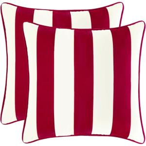 imageMONDAY MOOSE Decorative Throw Pillow Covers Cushion Cases Set of 2 Soft Velvet Striped Piping Edge Designs Pillow Inserts Not Included BlueLight Blue 18x18 inchRedWhite