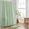 imageMONDAY MOOSE Scalloped Waffle Weave Shower Curtain with Rustproof Metal Grommet Holes for Bathroom Machine Washable Hooks Included 72x72 inch Dark BlueSky BlueDark GreenLight Sage