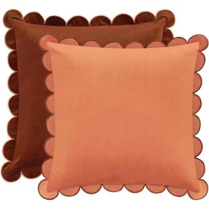 imageMONDAY MOOSE Decorative Throw Pillow Covers Cushion Cases Set of 2 Soft Velvet Scalloped Round Edge Designs Mix and Match for Home Decor Pillow Inserts Not Included Light Green 18x18 inchRustCoral