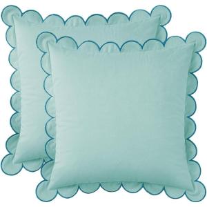 imageMONDAY MOOSE Decorative Throw Pillow Covers Cushion Cases Set of 2 Soft Velvet Scalloped Round Edge Designs Mix and Match for Home Decor Pillow Inserts Not Included Light Green 18x18 inchLight Blue