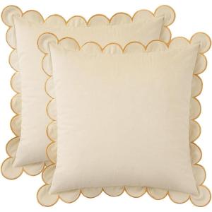 imageMONDAY MOOSE Decorative Throw Pillow Covers Cushion Cases Set of 2 Soft Velvet Scalloped Round Edge Designs Mix and Match for Home Decor Pillow Inserts Not Included Light Green 18x18 inchCream