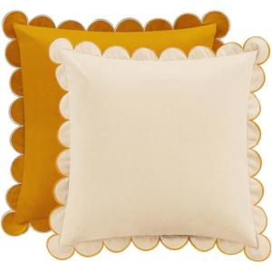 imageMONDAY MOOSE Decorative Throw Pillow Covers Cushion Cases Set of 2 Soft Velvet Scalloped Round Edge Designs Mix and Match for Home Decor Pillow Inserts Not Included Light Green 18x18 inchHoneyCream