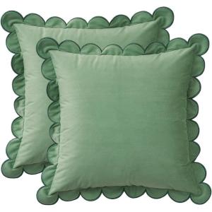imageMONDAY MOOSE Decorative Throw Pillow Covers Cushion Cases Set of 2 Soft Velvet Scalloped Round Edge Designs Mix and Match for Home Decor Pillow Inserts Not Included Light Green 18x18 inchLight Green