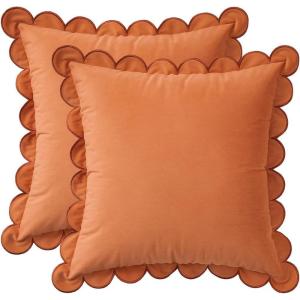 imageMONDAY MOOSE Decorative Throw Pillow Covers Cushion Cases Set of 2 Soft Velvet Scalloped Round Edge Designs Mix and Match for Home Decor Pillow Inserts Not Included Light Green 18x18 inchCoral