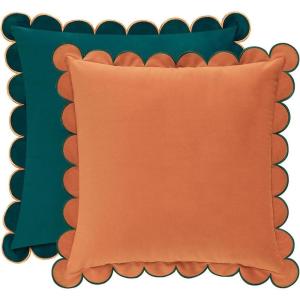 imageMONDAY MOOSE Decorative Throw Pillow Covers Cushion Cases Set of 2 Soft Velvet Scalloped Round Edge Designs Mix and Match for Home Decor Pillow Inserts Not Included Light Green 18x18 inchCoralDark Teal