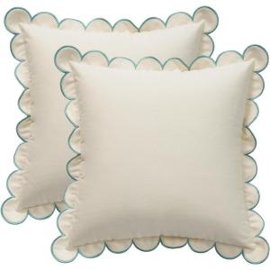 imageMONDAY MOOSE Decorative Throw Pillow Covers Cushion Cases Set of 2 Soft Velvet Scalloped Round Edge Designs Mix and Match for Home Decor Pillow Inserts Not Included Light Green 18x18 inchWhiteLight Blue