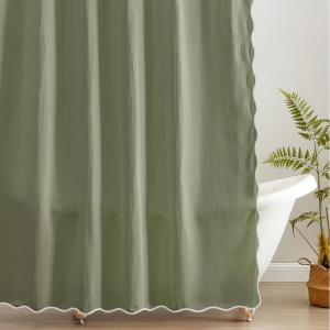 imageMONDAY MOOSE Scalloped Waffle Weave Shower Curtain with Rustproof Metal Grommet Holes for Bathroom Machine Washable Hooks Included 72x72 inch Dark BlueSky BlueWhiteSage