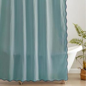 imageMONDAY MOOSE Scalloped Waffle Weave Shower Curtain with Rustproof Metal Grommet Holes for Bathroom Machine Washable Hooks Included 72x72 inch Dark BlueSky BlueDark BlueSky Blue