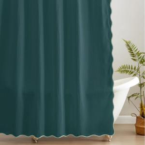 imageMONDAY MOOSE Scalloped Waffle Weave Shower Curtain with Rustproof Metal Grommet Holes for Bathroom Machine Washable Hooks Included 72x72 inch Dark BlueSky BlueLight SageDark Teal