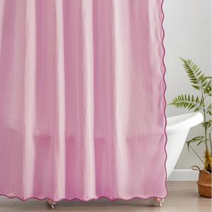 imageMONDAY MOOSE Scalloped Waffle Weave Shower Curtain with Rustproof Metal Grommet Holes for Bathroom Machine Washable Hooks Included 72x72 inch Dark BlueSky BlueHot PinkLight Pink