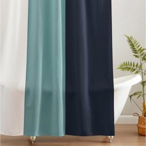 imageMONDAY MOOSE Scalloped Waffle Weave Shower Curtain with Rustproof Metal Grommet Holes for Bathroom Machine Washable Hooks Included 72x72 inch Dark BlueSky BlueLight BlueBlue