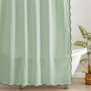 imageMONDAY MOOSE Scalloped Waffle Weave Shower Curtain with Rustproof Metal Grommet Holes for Bathroom Machine Washable Hooks Included 72x72 inch Dark BlueSky BlueDark GreenLight Sage