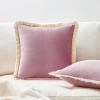 imageMONDAY MOOSE Decorative Throw Pillow Covers Cushion Cases Set of 2 Soft Velvet Modern Fringe Tassel Designs Mix and Match for Home Decor Pillow Inserts Not Included Powder Blue 18x18 inchDusty Pink