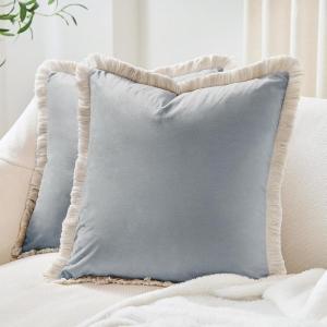 imageMONDAY MOOSE Decorative Throw Pillow Covers Cushion Cases Set of 2 Soft Velvet Modern Fringe Tassel Designs Mix and Match for Home Decor Pillow Inserts Not Included Beige 16x16 inchPowder Blue