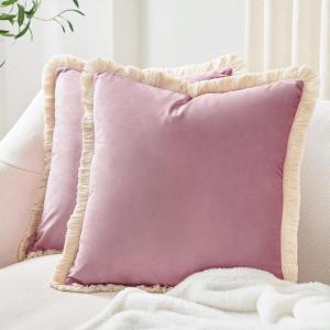imageMONDAY MOOSE Decorative Throw Pillow Covers Cushion Cases Set of 2 Soft Velvet Modern Fringe Tassel Designs Mix and Match for Home Decor Pillow Inserts Not Included Powder Blue 18x18 inchDusty Pink