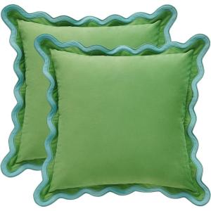 imageMONDAY MOOSE Decorative Throw Pillow Covers Cushion Cases Set of 2 Soft Velvet Scalloped Wavy Edge Designs Mix and Match for Home Decor Pillow Inserts Not Included HoneyPink 18x18 inchLight BlueLight Green