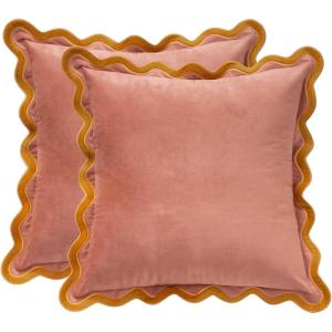 imageMONDAY MOOSE Decorative Throw Pillow Covers Cushion Cases Set of 2 Soft Velvet Scalloped Wavy Edge Designs Mix and Match for Home Decor Pillow Inserts Not Included HoneyPink 18x18 inchHoneyPink