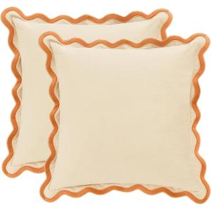 imageMONDAY MOOSE Decorative Throw Pillow Covers Cushion Cases Set of 2 Soft Velvet Scalloped Wavy Edge Designs Mix and Match for Home Decor Pillow Inserts Not Included HoneyPink 18x18 inchHoneyCream