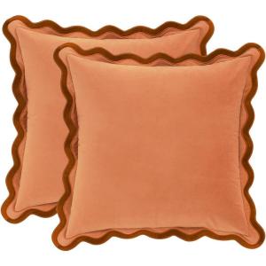 imageMONDAY MOOSE Decorative Throw Pillow Covers Cushion Cases Set of 2 Soft Velvet Scalloped Wavy Edge Designs Mix and Match for Home Decor Pillow Inserts Not Included HoneyPink 18x18 inchRustCoral