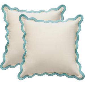 imageMONDAY MOOSE Decorative Throw Pillow Covers Cushion Cases Set of 2 Soft Velvet Scalloped Wavy Edge Designs Mix and Match for Home Decor Pillow Inserts Not Included HoneyPink 18x18 inchWhiteLight Blue