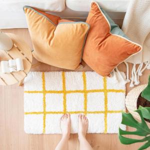 image:imageMONDAY MOOSE Bath Mat with Modern Grid Design Microfiber Absorbent Non Slip Tufted Rug for Floor Shower or Kitchen 20x32 inch Yellow