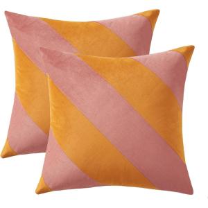 image:imageMONDAY MOOSE Decorative Throw Pillow Covers Cushion Cases Set of 2 Soft Velvet Diagonal Striped Designs Pillow Inserts Not Included 18x18 inch RustCoralPinkHoney