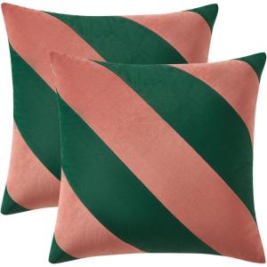image:imageMONDAY MOOSE Decorative Throw Pillow Covers Cushion Cases Set of 2 Soft Velvet Diagonal Striped Designs Pillow Inserts Not Included 18x18 inch RustCoralPinkGreen